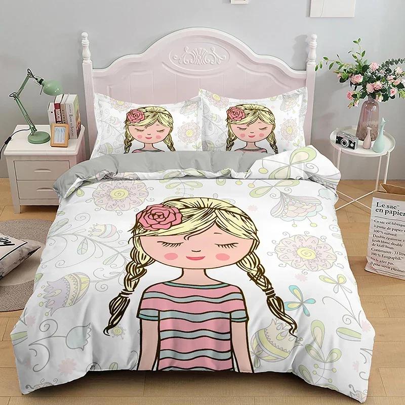 Cartoon Girly Aquarell Mode Mädchen Bequemer Bettbezug Kissenbezug Bettwäscheset Kinder Schlafzimmer Dekoration Heimtextil