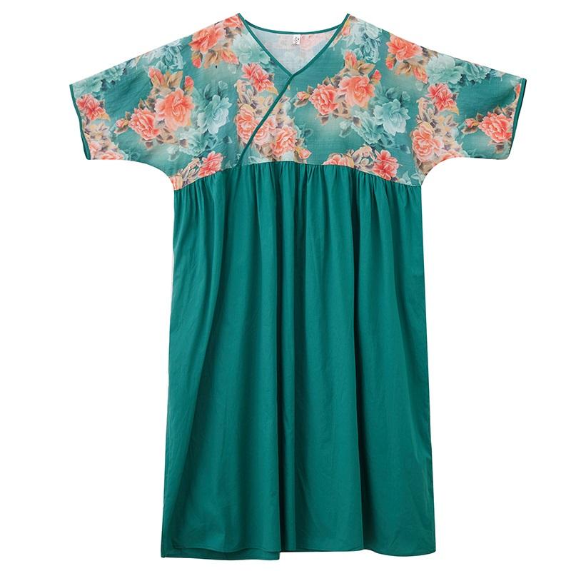 Kurzarm Plus Size Baumwolle Vintage Blumenmuster Neu in Kleidern für Damen lässig locker langes Sommerkleid