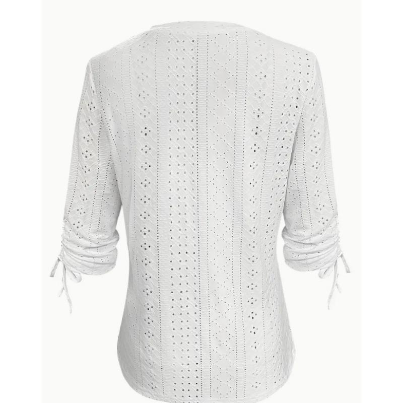 Spring and Summer New Solid Color Jacquard Button Long-sleeved Straps Hollow Loose T-shirt Top