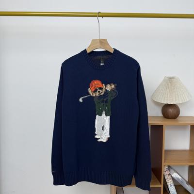 Herren Pullover aus reiner Baumwolle, schwer bestickt, Rundhalsausschnitt, RLX/Scan Code Bär 26 Herbst/Winter Kollektion