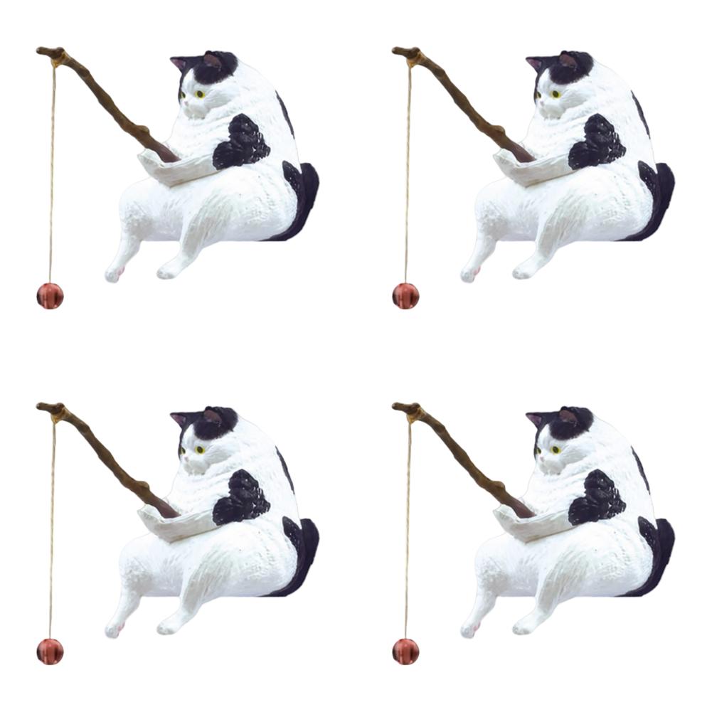 1-5pcs Fishing Cat Ornaments Sitting Fishing Little Cat Statue Fish Landscaping Cartoon Figurine Water Tank Aquarium Decorations