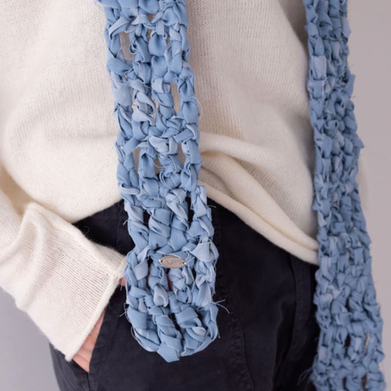 Slowslowly No.187 / Denim Crochet Skinny Muffler _ Dark blue, light blue, black