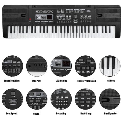 Electronic Piano Keyboard for Kids with Microphone, Dual Power Supply System, Mini-Sized Keyboard, 16 Voices, 8 Percussion Sound Effects, 10 Rhythms,