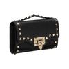 Valentino GARAVANI Grained Leather Wallet with Metal Rivet Buckle Chain Strap Calfskin Women's Black