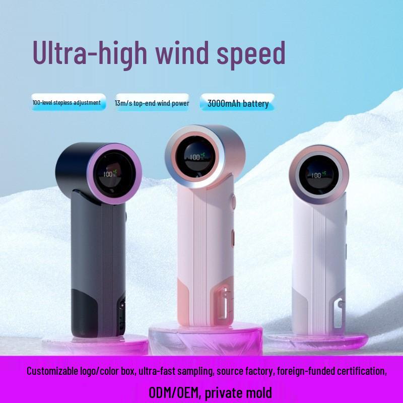 

High-Speed Mini Handheld Fan with Stepless 100-Speed Control and Carabiner Black-Grey