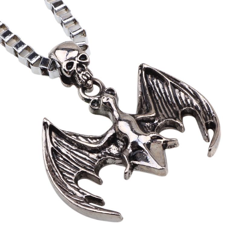 Men's Retro Ethnic Skull Necklace with Bat Wings Pendant