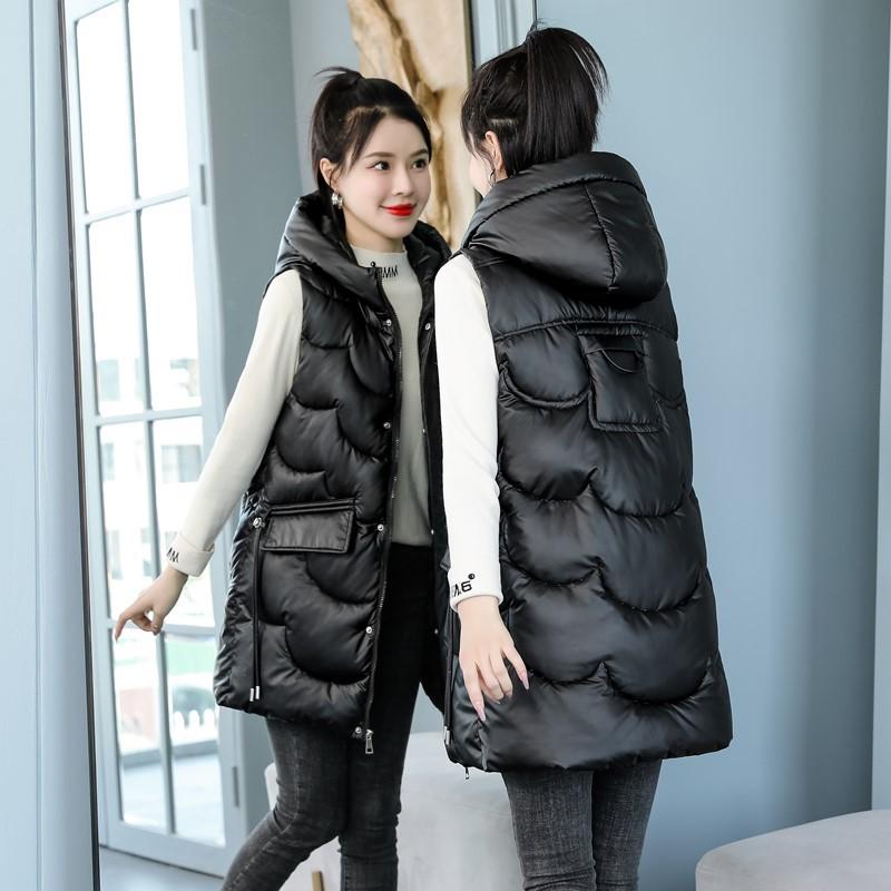 

Длинный жилет с капюшоном, женская куртка, стеганое пальто из хлопка, зимняя стеганая куртка без рукавов, женская теплая жилетка XXXXL чёрный