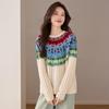 Women's Color-Blocking Wool Pullover Sweater - Stylish Loose Fit for Autumn and Winter