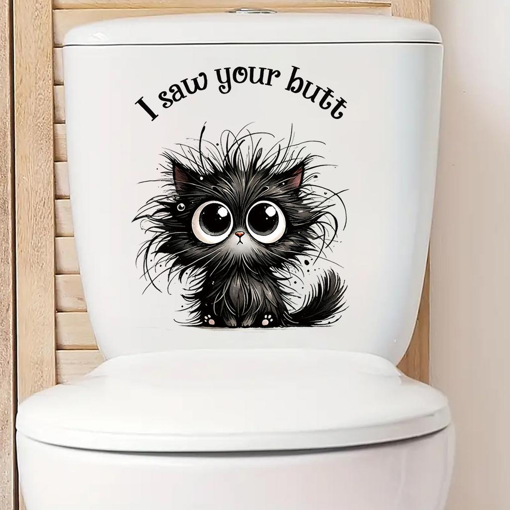 Black Big-eyed Kitten Toilet Cover, Water Tank Decoration Sticker, A Line of Children's Fun Style Home Decoration Stickers