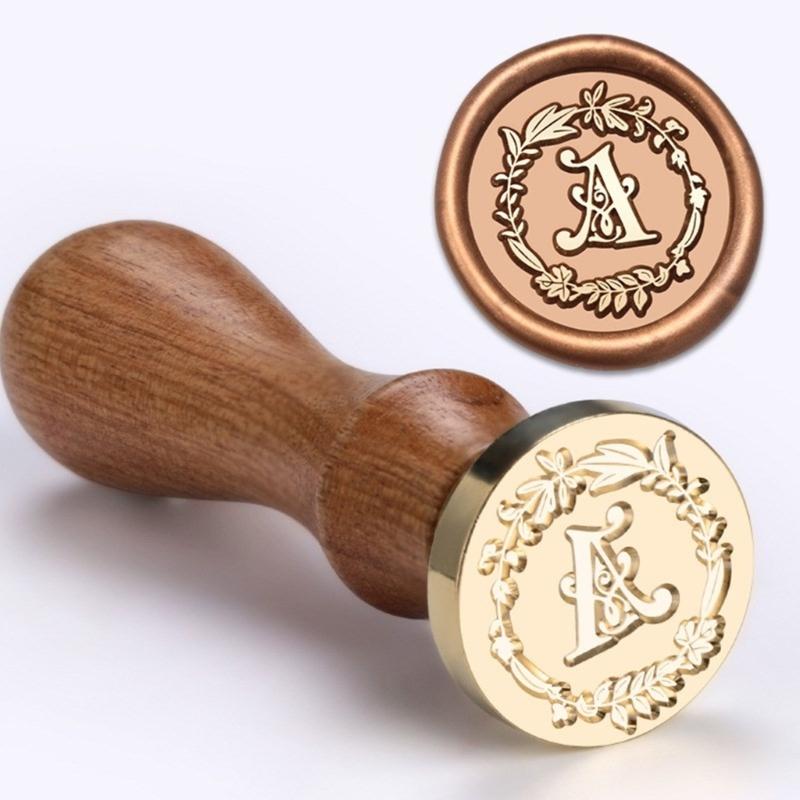 Sealing Stamp Wood Handle with Letter Stamp Head, for Scrapbooking Seal Envelopes Wedding Invitation Embellishments