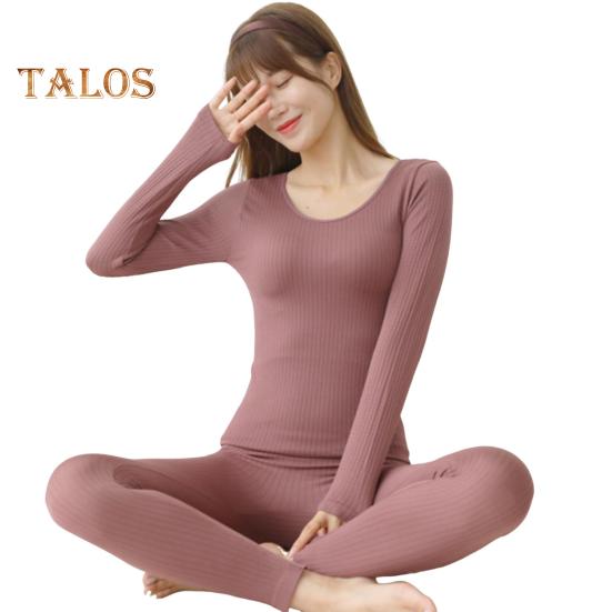 

2 шт./комплект, зимний женский термобелье, бесшовный, с круглым вырезом и длинным рукавом, теплый, облегающий, высокоэластичный, для холодной погоды, пижамный комплект, домашняя одежда фиолетовый