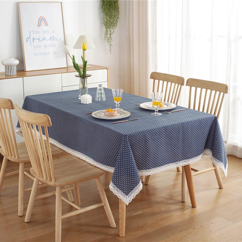 Dot Plaid Cotton Plaid Tablecloth Lace Tassel Rectangle Dining Table Cloth Dust Cover