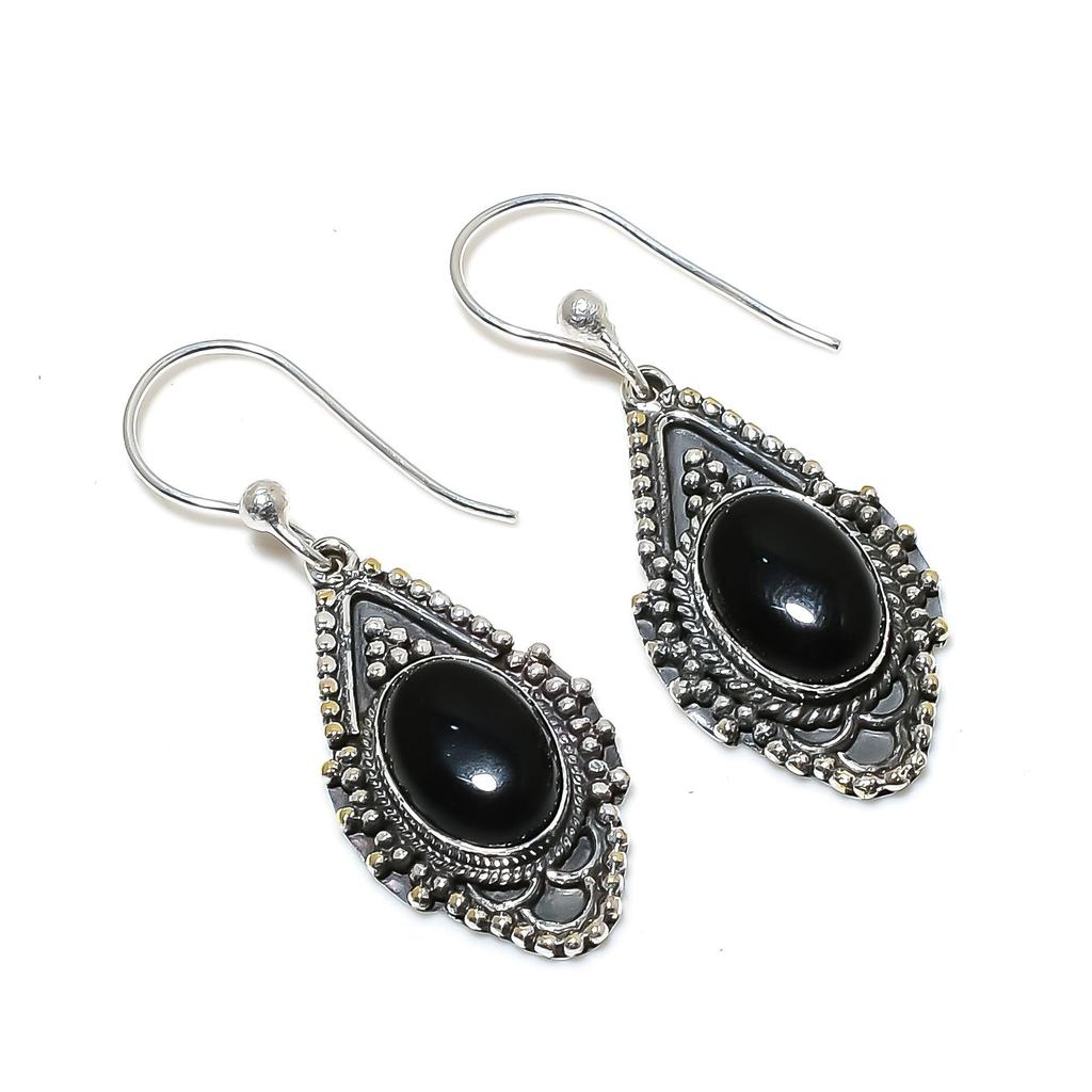 Natural Black Onyx Gemstone Earrings, 925 Sterling Silver Earring, Handmade Boho Silver Jewelry Dangle Earrings, Wadding Gifts