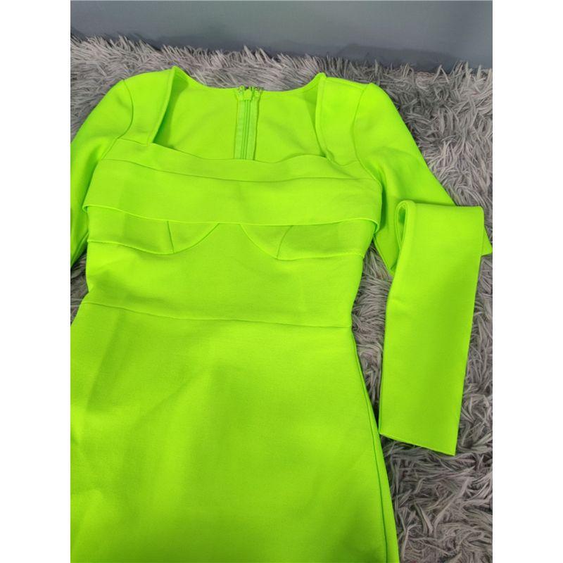 Classy Stylish Long Sleeves Vacation Trip Shoot Accessible Luxury French Suit Heavy Industry Split Hip Stretch Square Collar Bandage Dress