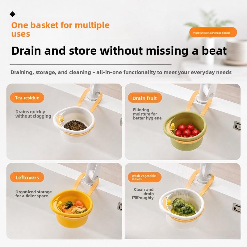 Hanging Sink Drain Basket, Kitchen Food Residue Filter Strainer for Fruit Vegetable Washing