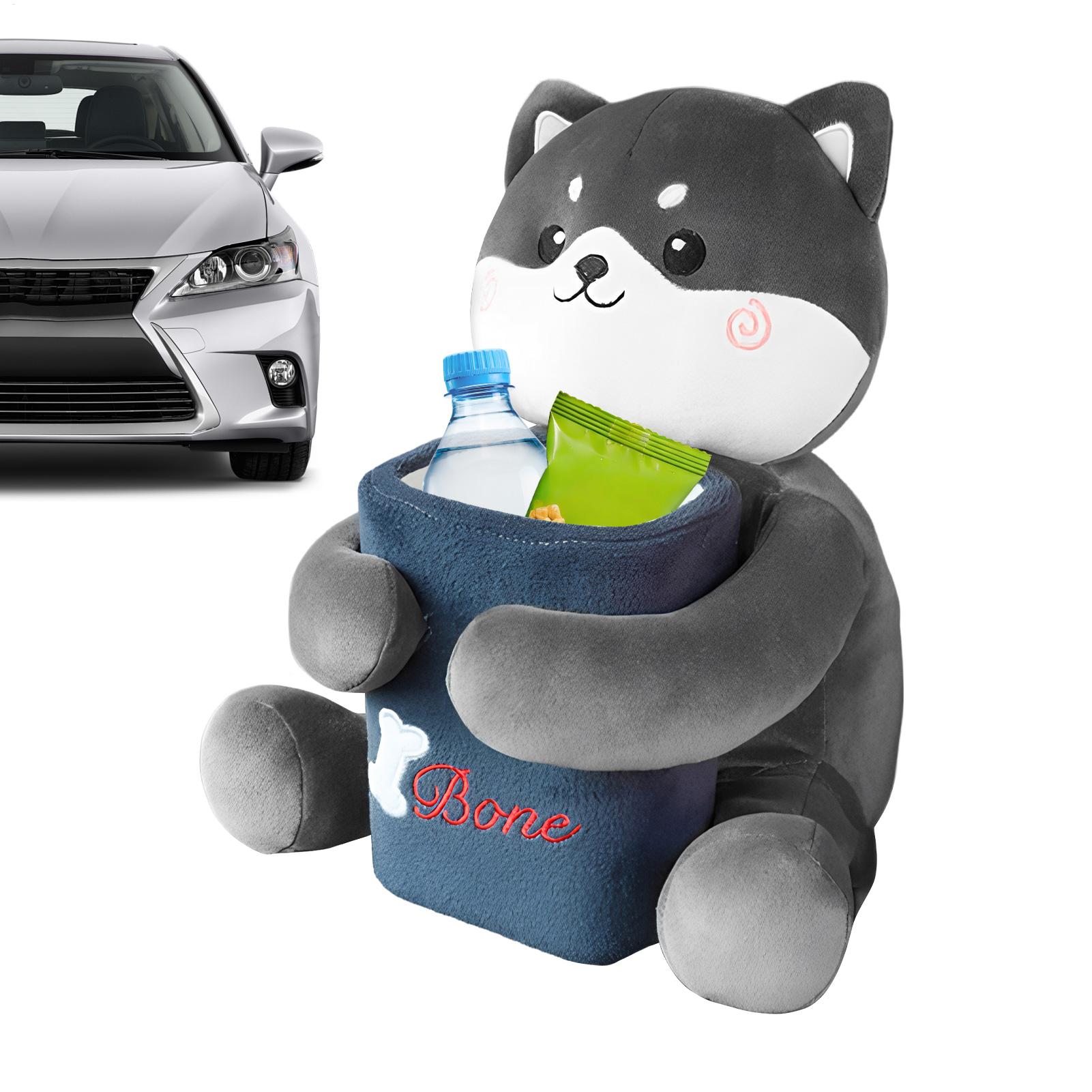 2-in-1 Cute Puppy Tissue Box Garbage Bin Plush Dog Car Trash Can With Tissue Holder For Tissue Napkin Armrest Console CN