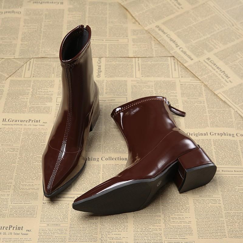 Fashion Ankle Boots Fashion Pointed Square Root Temperament Women's High Heels Zipper Decoration Luxury Women's Winter Large Size 34-42