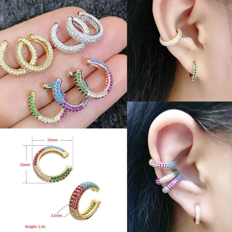 QMHJE 1 kus náušnice klips na ucho manžeta duha CZ zlatá stříbrná barva náušnice šperky Aretes bez propíchnutí modrá černá průhledná klip