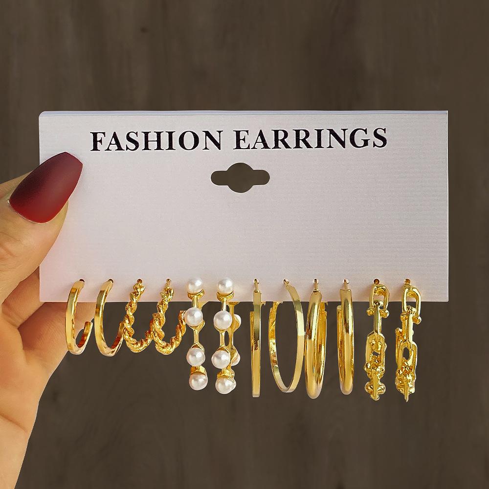 Fashion Style Gold C-chain Earrings Set, Women's Temperament Light Luxury High-end Earrings