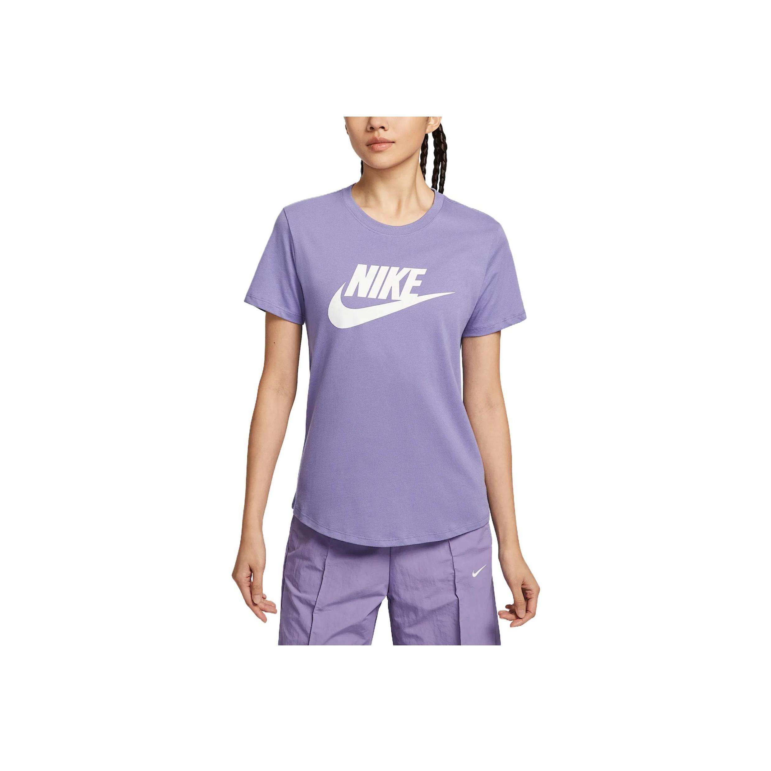 

Nike Спортивная одежда Essentials Удобная Модная Универсальная Однотонная Футболка с коротким рукавом Стандартного кроя Женские футболки Мягкий пурпурный DX7907-527 S