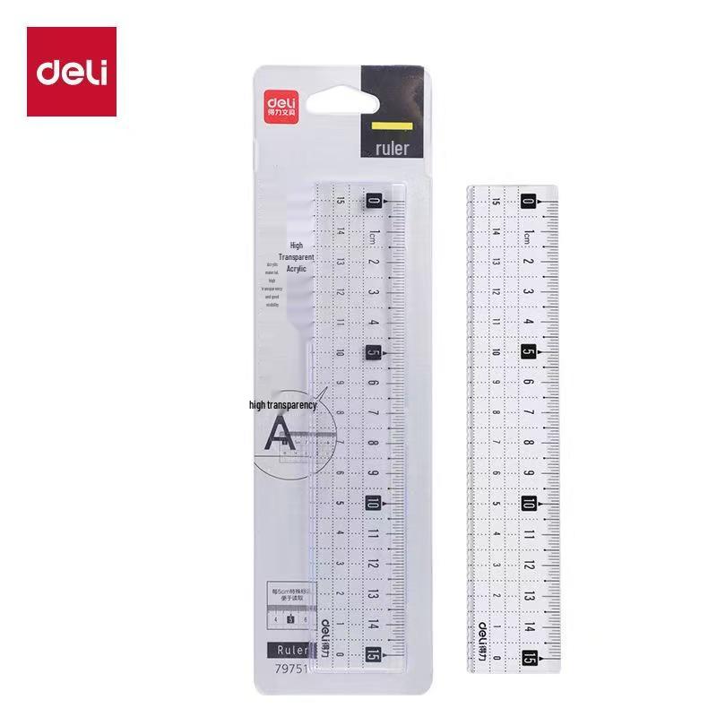Deli Acrylic 15cm Transparent Ruler for Students and Children - High-Quality Measurement Tool 15 cm