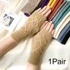1Pair Women Winter Warm Gloves Soft Fingerless Long Polyester Solid Color Warmer Mittens