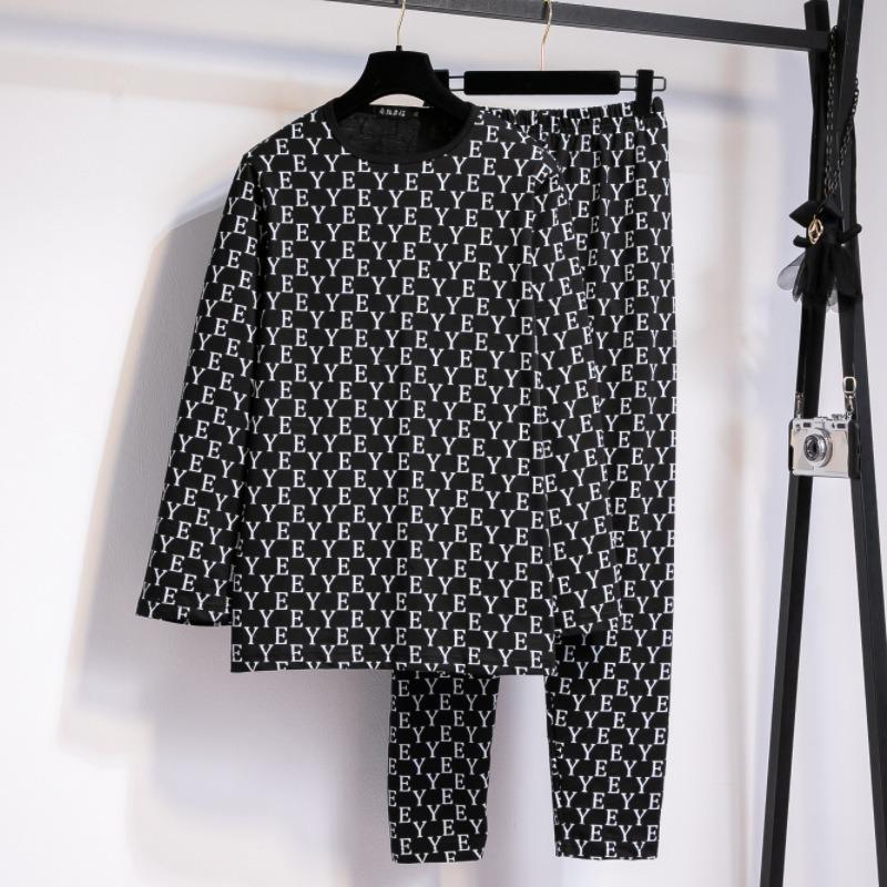 Dámské podzimní pyžamo s dlouhým rukávem, nové silné, dvoudílné, pyžamové kalhoty, plus size