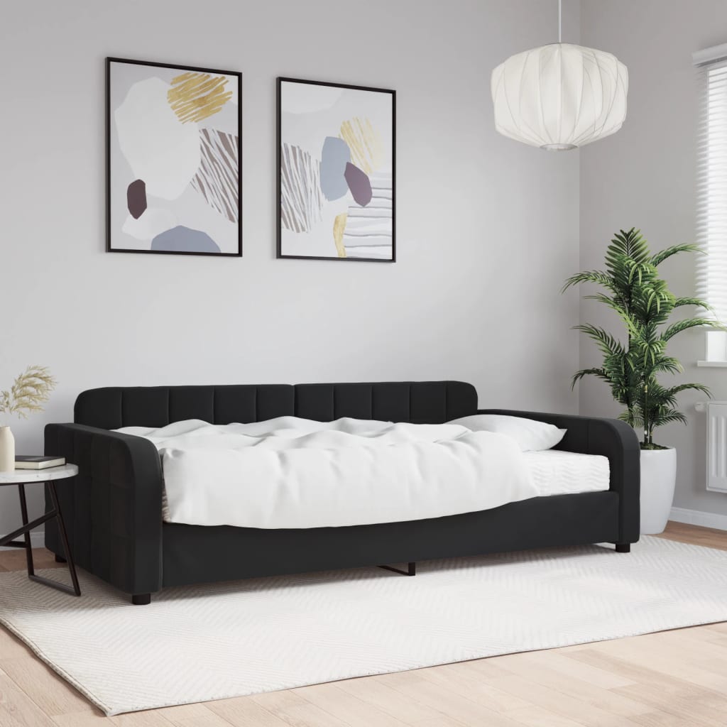 Vidaxl Sofa Z Materacem Do Spania, Czarna, 100X200 Cm, Aksamit