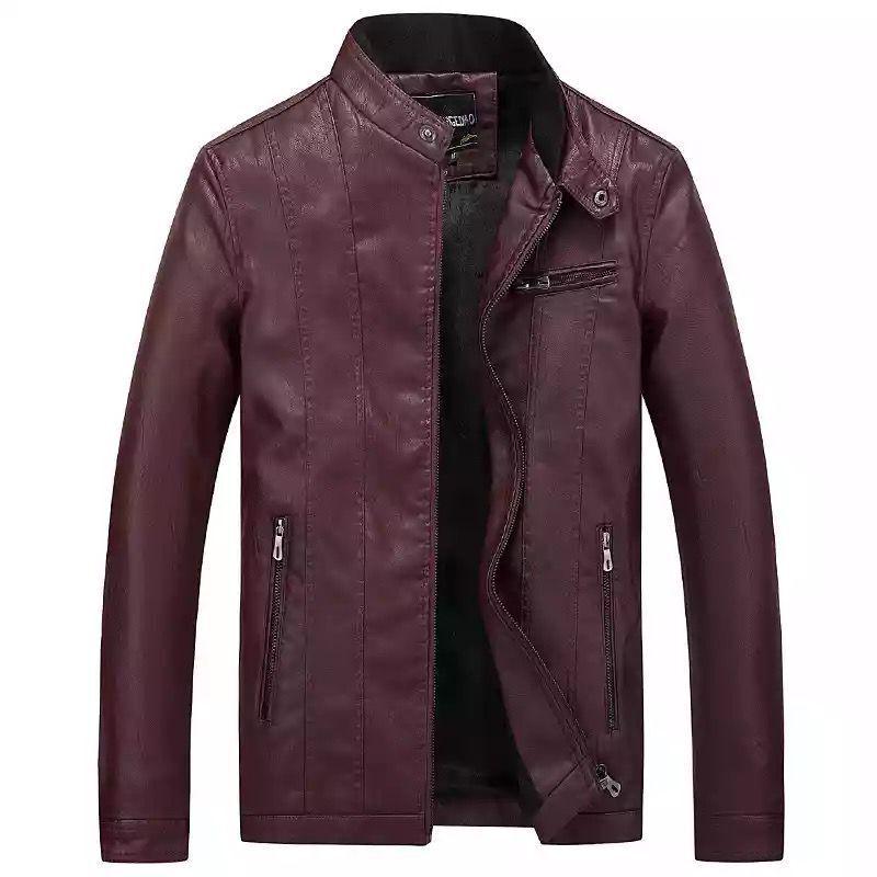 Spring youth straight hem red unhooded stand-up collar casual zipper digging bag autumn zipper leather jacket