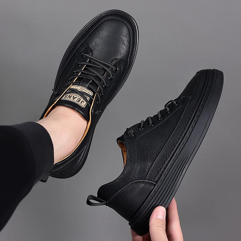 2024 Spring New Men's Shoes Sports Casual British Black Leather Shoes Work Board Shoes Versatile Dress Business Trend Shoes