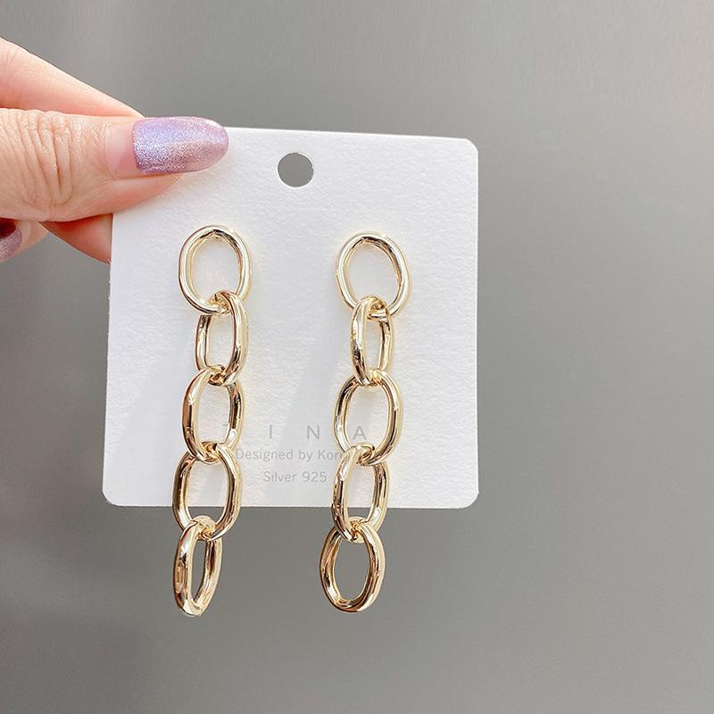 New Hip-hop Chain Earrings Female Metal Tassel Earrings for Women Hollow Geometric Statement Dangle Earrings bijoux femme