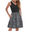 Women's Summer Fashion Casual V-neck Pleated Patchwork Vintage Floral Print Sleeveless Pocket Vest Dress
