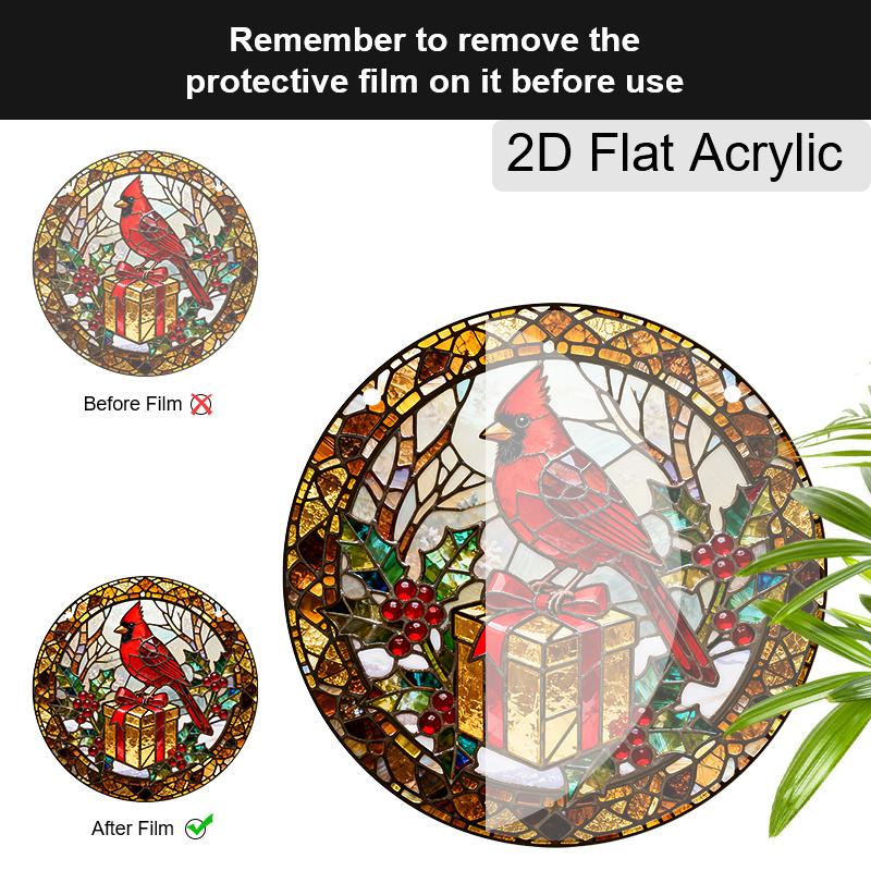 Acrylic Christmas Red Cardinal with Gift Box Suncatcher Stained Glass Effect Window Hanging Ornament Holiday Decor Gifts