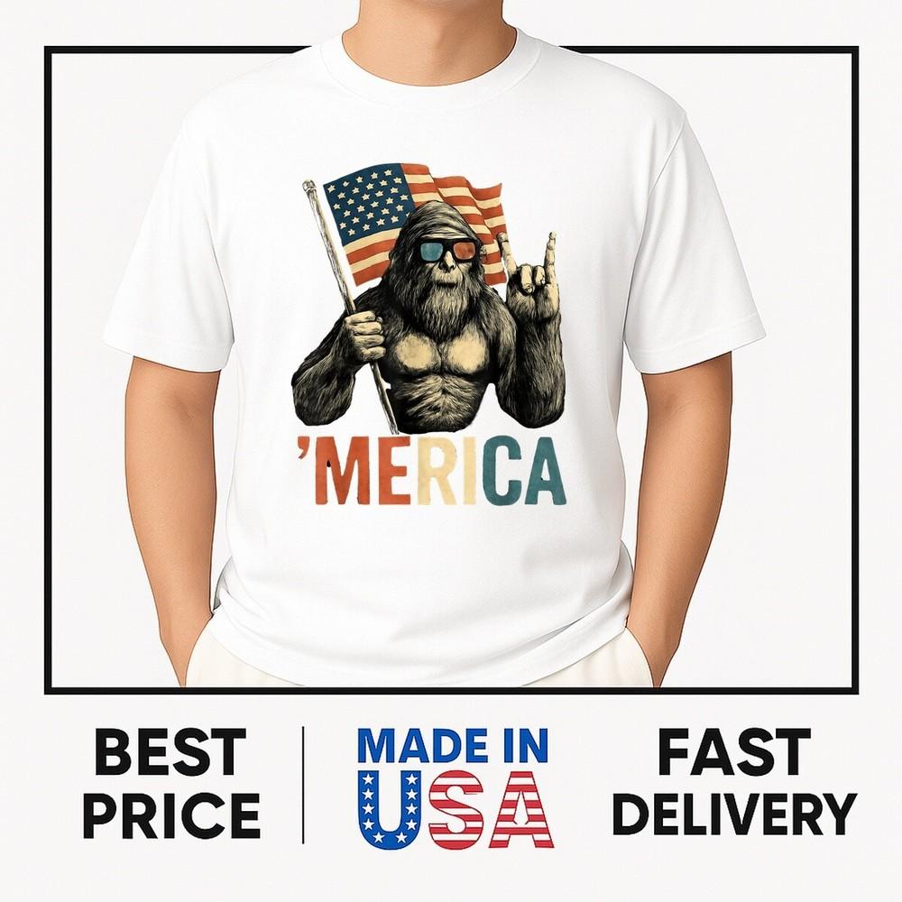 Bigfoot Merica American Flag Patriotic 4th Of July T-Shirt HOT ITEM Unisex T-Shirt XXXXL