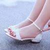 Summer Shoes For Women Sandals Silk 2CM Flat Heels Buckle Strap Lace Flower Dress Women's Shoes Ivory White Women Dress Sandals