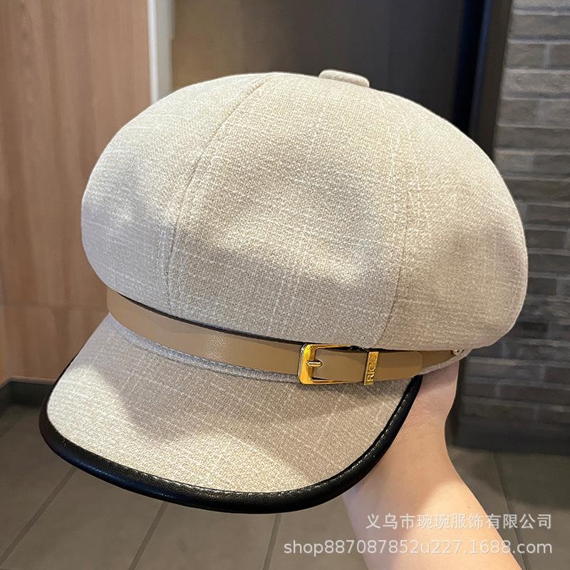 Japanese new belt octagonal hat children's autumn and winter big head circumference British retro versatile face newsboy hat