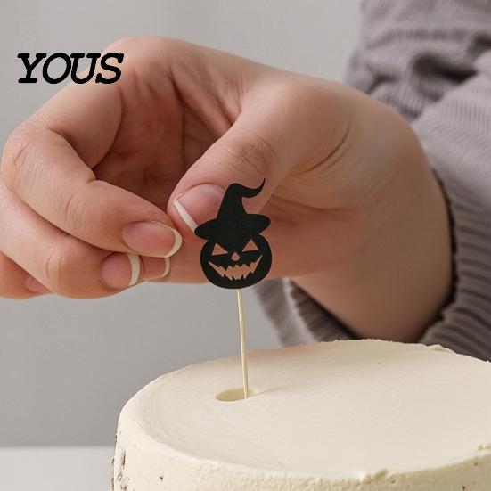 Stiff Cake Topper for Desserts 8 Pcs Halloween Cupcake Toppers, Black Glitter Witch Hat Pumpkin Burr-free Picks Party Supplies, Birthday Decoration