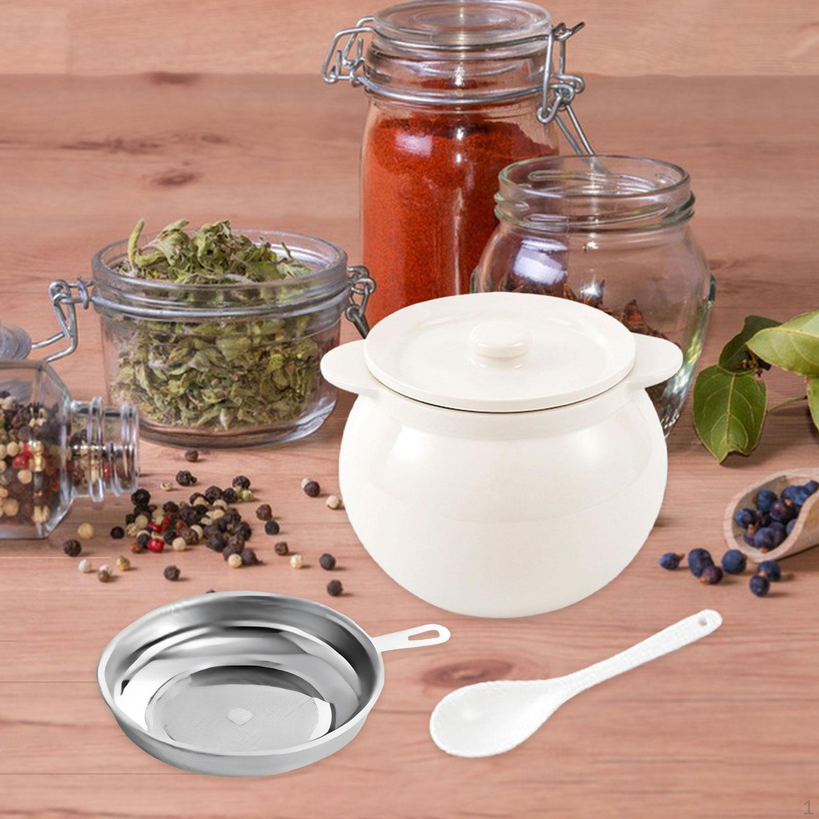 

Ceramic Container Frying Oil Storage Can with Strainer Kitchen Canister for Candy Farmhouse 800ml White