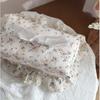 Rose Flower Home Living Rectangle Premium Cotton Tissue Box Cover with Lace, Well-Stitched House Decoration Refill Holder, Facial Paper Dispenser for