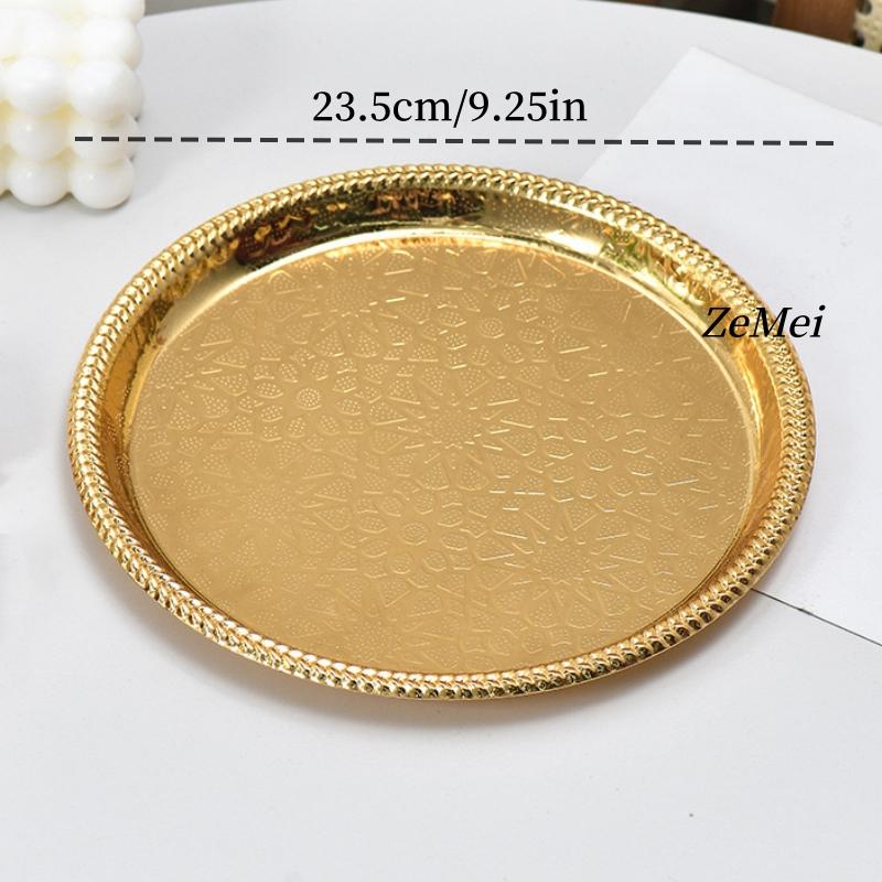 Europäischer Kreis-Obstteller, 23 cm Tragbares Legierungs-Luxuriöses Helles Gold Tablett, Dekoration für Wohnzimmer