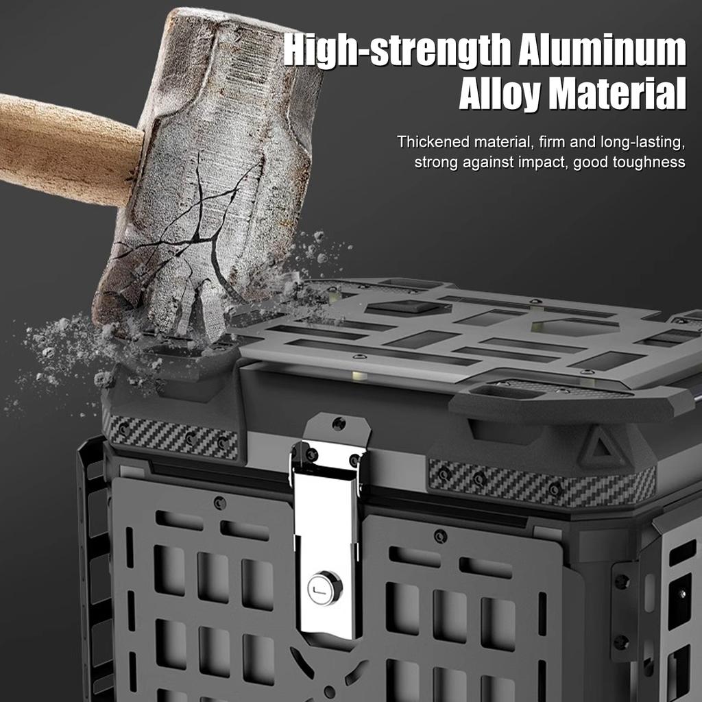 Motorcycle Tail Box, 45L Aluminum Alloy Motorcycle Luggage Trunk, Quick Release Foldable Rear Storage Cargo Case for