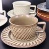 High-looking Retro Stoneware Coffee Cup with Saucer Design Twill Shape Office Afternoon Tea Cup and Saucer Set