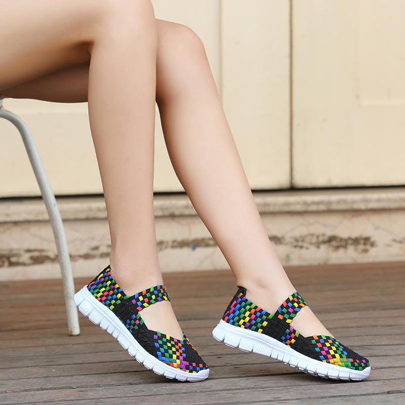 Sapatos Tecidos com Elástico Leve para Mulheres de Meia-Idade e Idosas, Tamanho Grande 42-43, Sapatos Casuais Planos para Mãe.