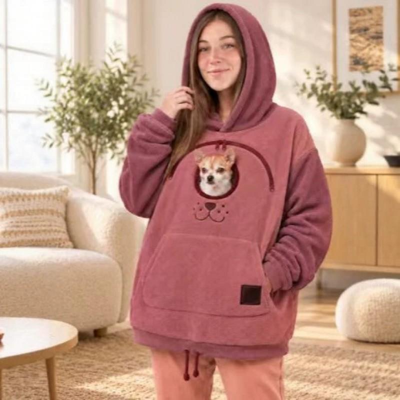 Unisex Oversized Hooded Sweatshirt With Pet Carrier Pocket Cats Dogs Comfortable Casual Wear