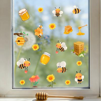 Lente Zomer Bij Raamstickers Honingbij Statische Glasstickers Zonnebloem Honingpot Bij Verwijderbare Decals voor Huis Feest Winkel Glas Decoratie