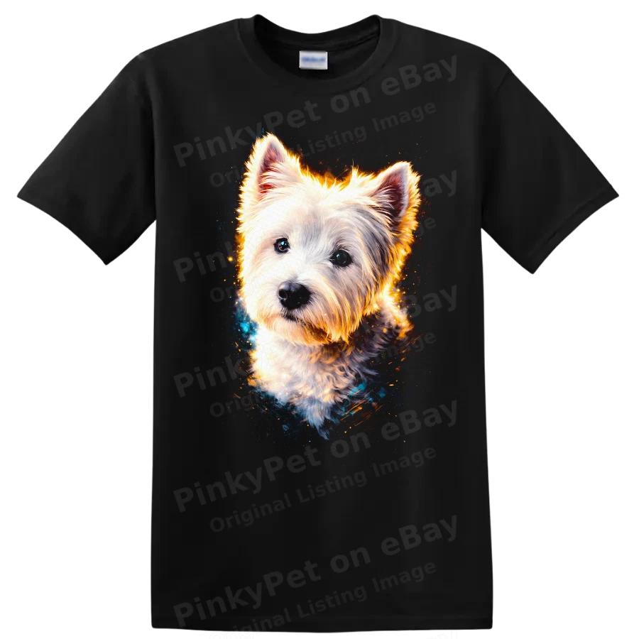 Cute Dog T Shirt White Fluffy Puppy in Galaxy Space Design Tee