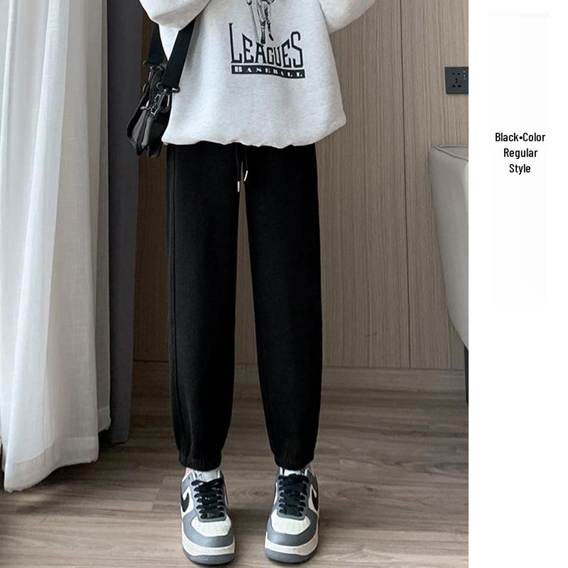 

Plus Size Velvet-Lined Maternity Pants - Versatile Drawstring Cuffed Trousers for Autumn/Winter 2XL