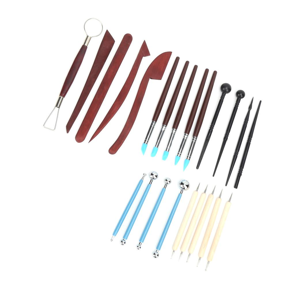 23 Pcs Pottery Tool Set Multipurpose Soft Clay Silicone Wood Auxiliary Carving Supplies