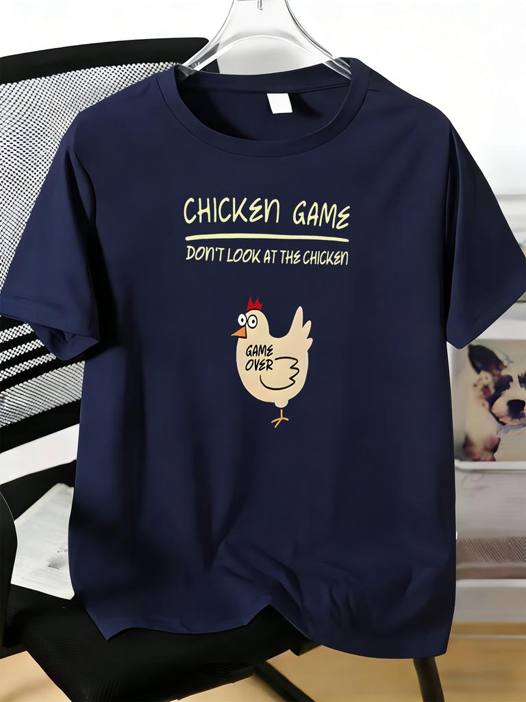 Unisexs Tee Chicken Game Cartoon Chicken Letter Print Cotton Short Sleeve Male Casual Streetwear Outdoor Daily Basic Fashion Top