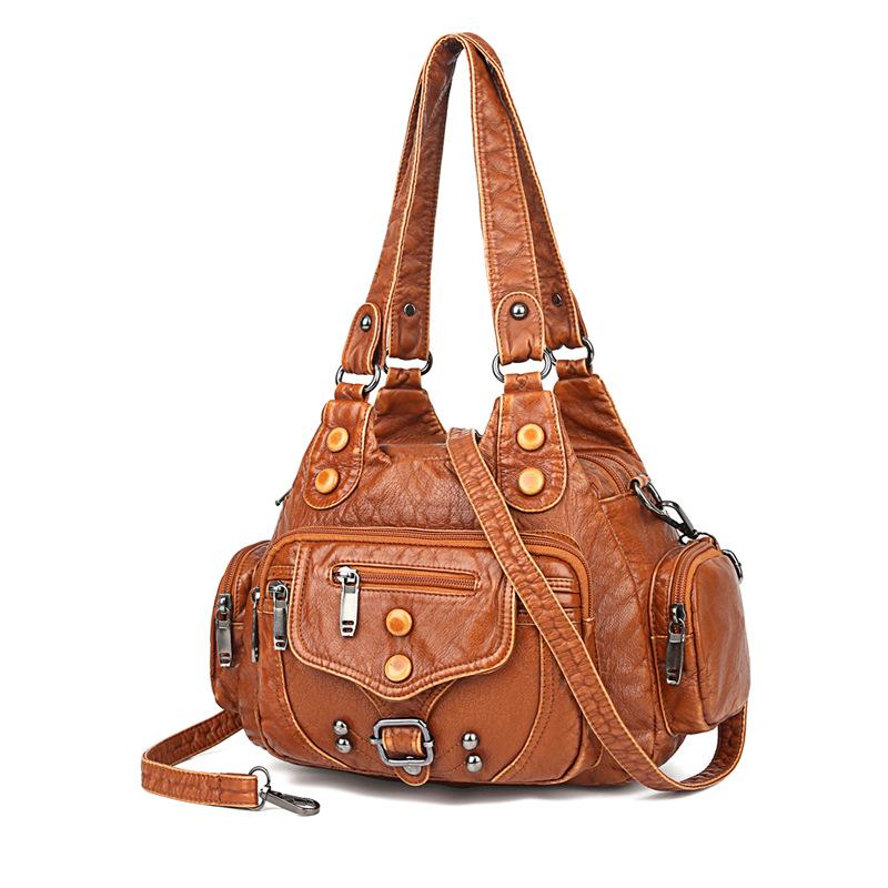 Washed Leather Women's Bag Color-blocking Bag Single-shoulder Crossbody Handbag